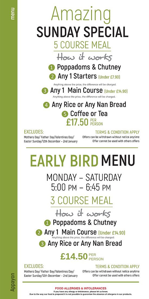 Restaurant Menu | Appayon Restaurant